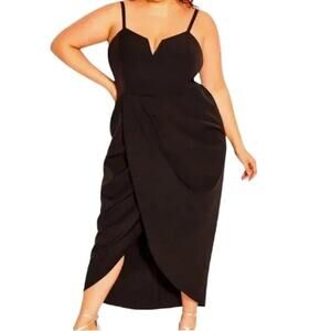 NWT CITY CHIC Sassy V-Neck Faux Wrap Tulip Dress in Black SZ 24